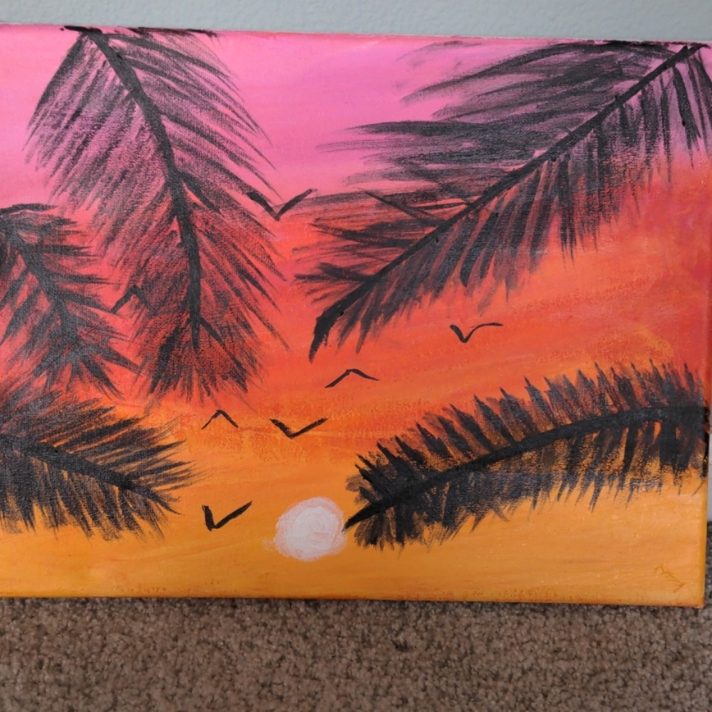 Sunset and tropical painting